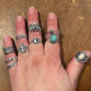 10 NEW Silver rings costume jewelry fun party bling sparkly accessories stone